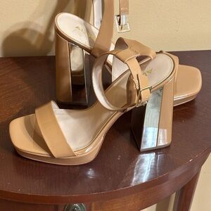 Aldo Women’s Nude Patent Platform Block Heel Sandals